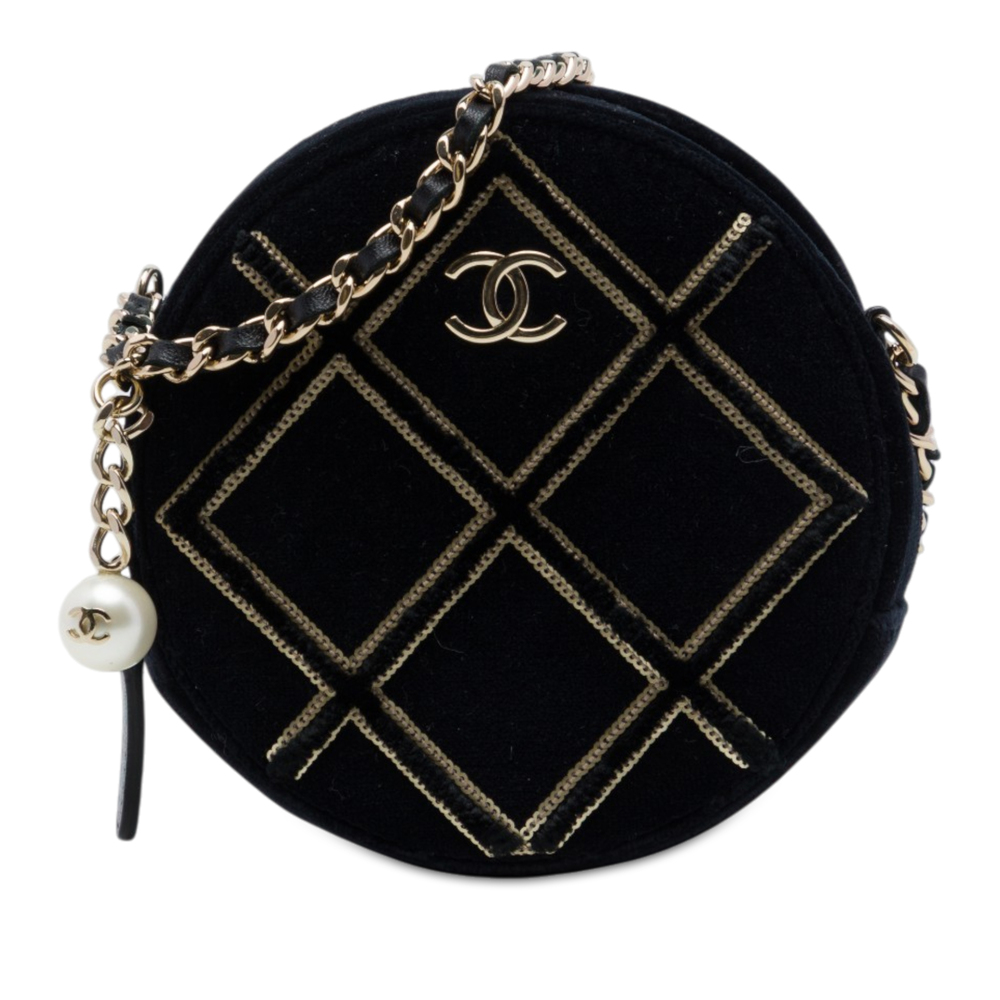 Pre-Loved Chanel Velvet Pearl Sequin Round Crossbody